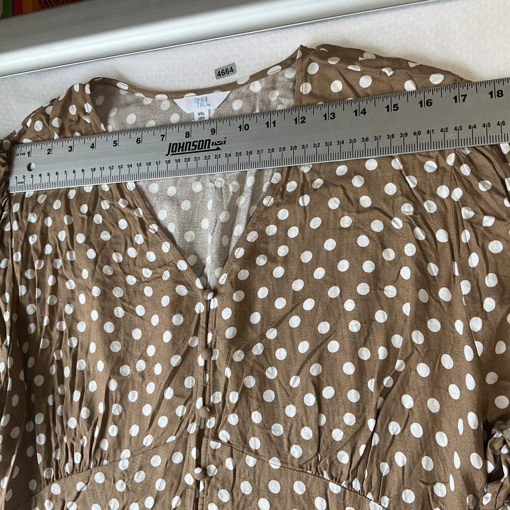 Time And Tru Women Maxi Dress XXL (20) Brown Polka Dot Milkmaid Dress ShortSleev - Picture 4 of 11